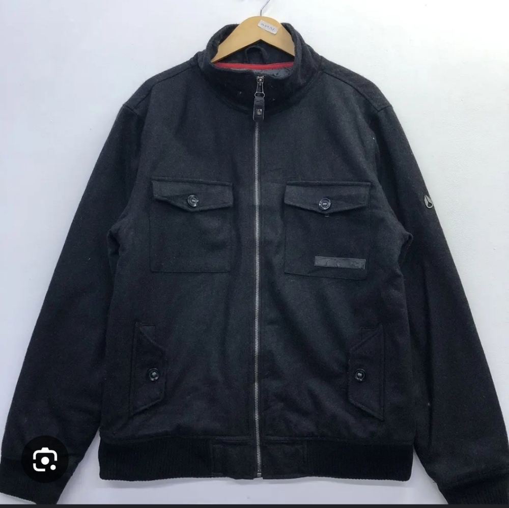 Nixon Men's Captain Black Jacket Coat Large Bomber Trench Winter Warm Suede